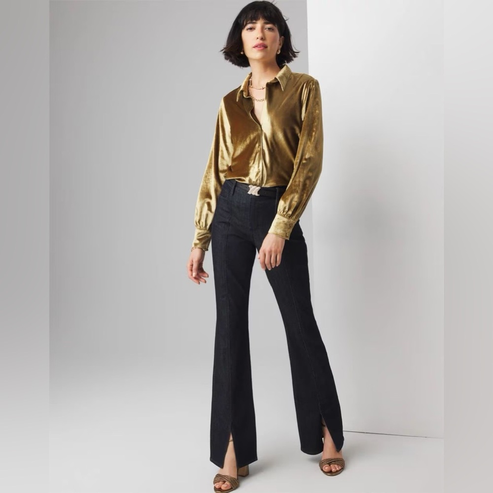 High-Rise Sculpt Skinny Flare Ankle-Slit Jeans